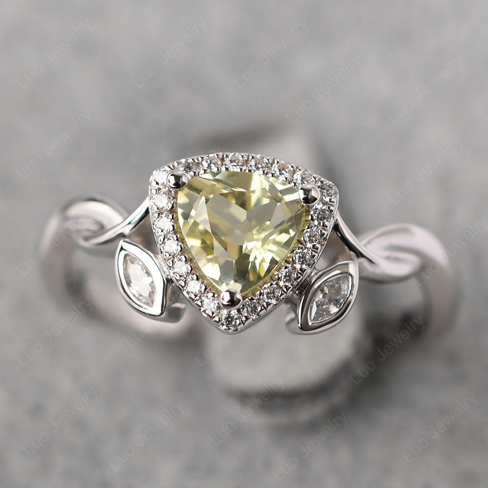 Lemon Quartz Wedding Ring Trillion Cut Art Deco - LUO Jewelry