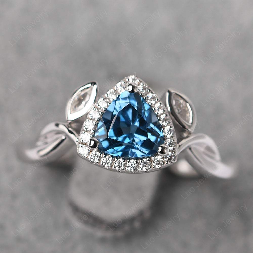 London Blue Topaz Wedding Ring Trillion Cut Art Deco - LUO Jewelry