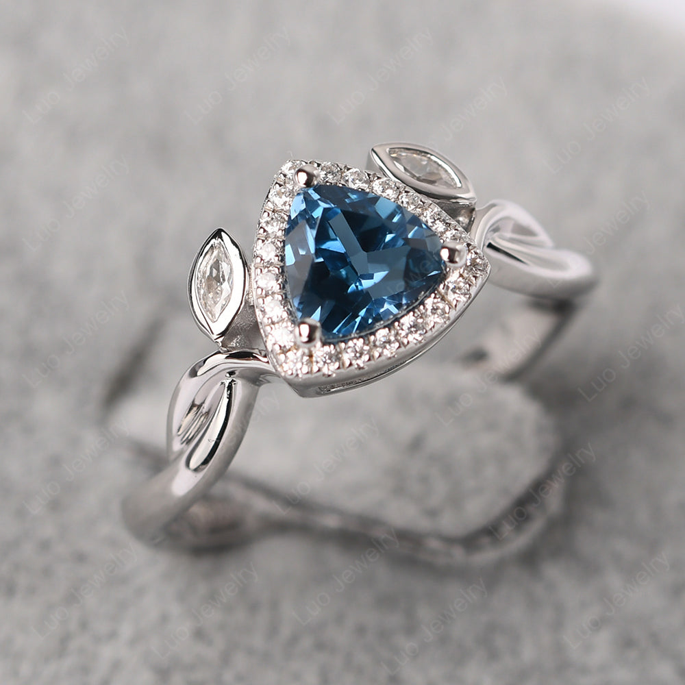 London Blue Topaz Wedding Ring Trillion Cut Art Deco - LUO Jewelry