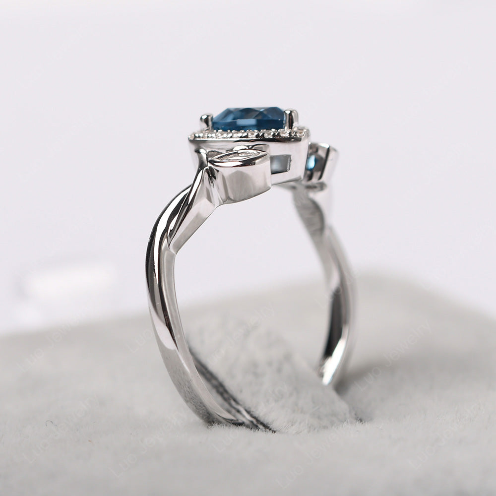 London Blue Topaz Wedding Ring Trillion Cut Art Deco - LUO Jewelry