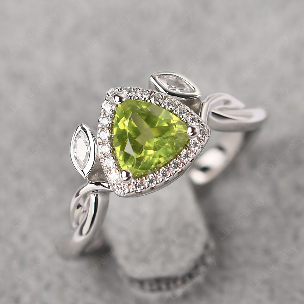 Peridot Wedding Ring Trillion Cut Art Deco - LUO Jewelry