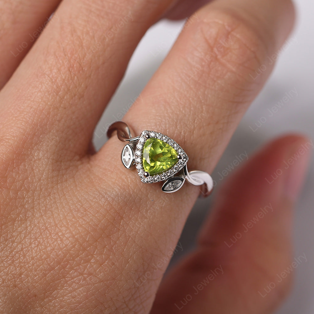 Peridot Wedding Ring Trillion Cut Art Deco - LUO Jewelry