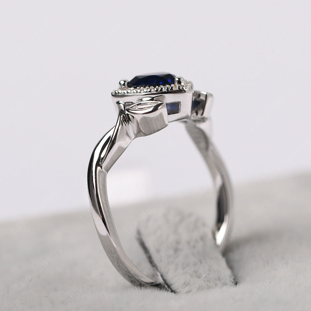 Lab Sapphire Wedding Ring Trillion Cut Art Deco - LUO Jewelry