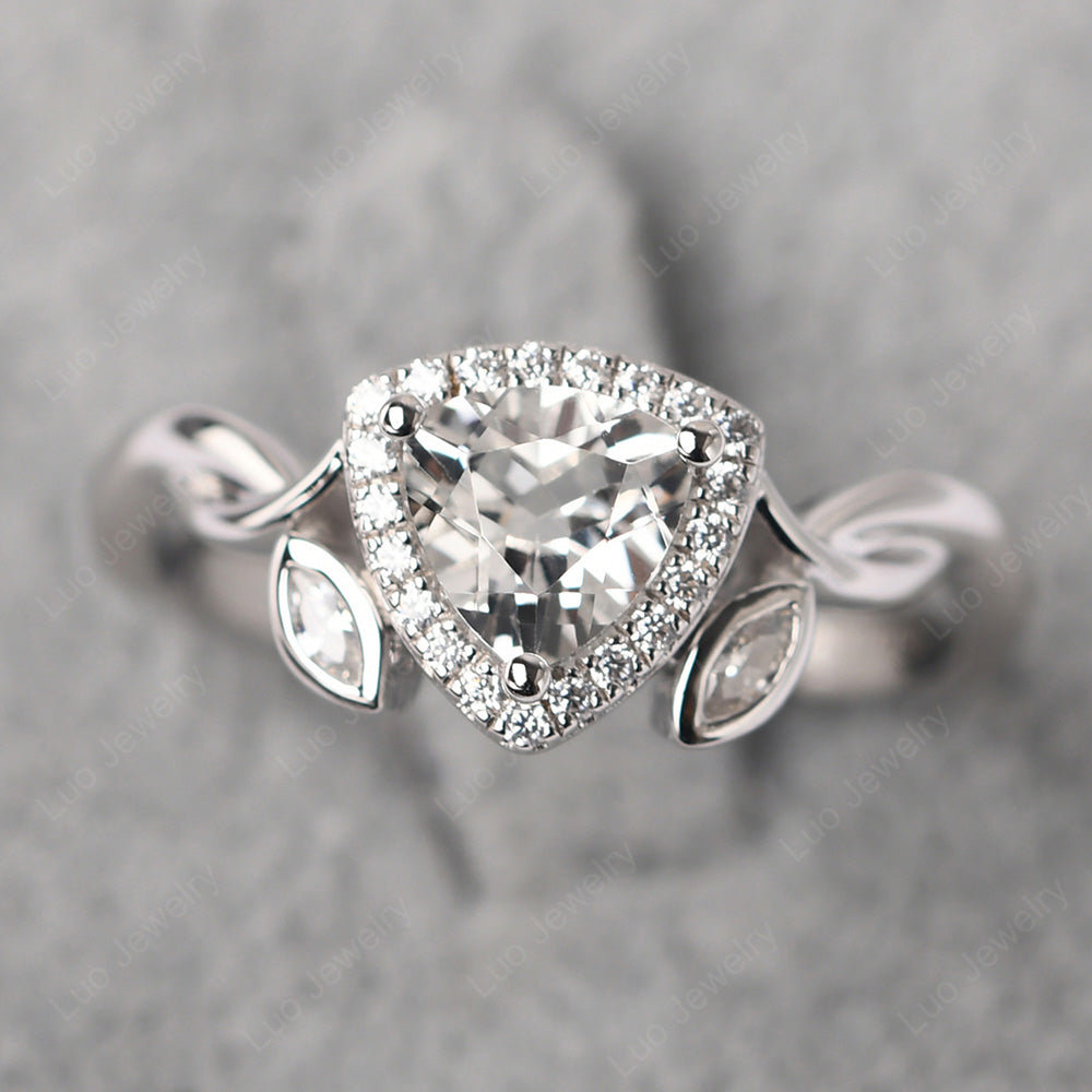 White Topaz Wedding Ring Trillion Cut Art Deco - LUO Jewelry