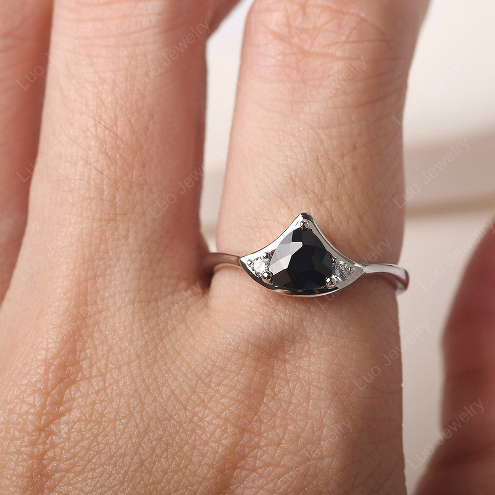 Black Spinel Ring Triangle Engagement Ring - LUO Jewelry