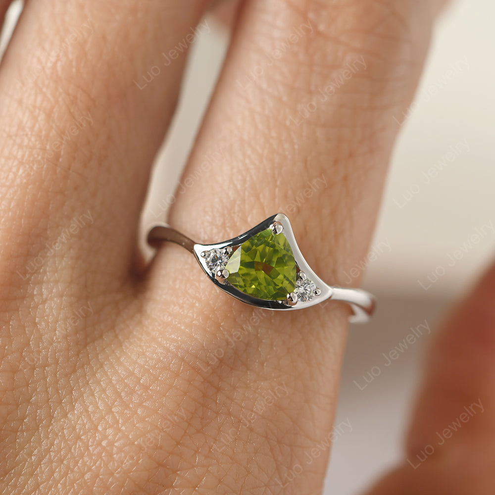 Peridot Ring Triangle Engagement Ring - LUO Jewelry