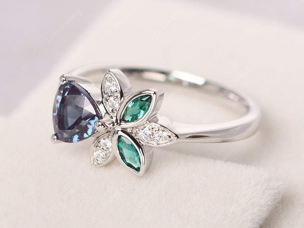 Trillion Cut Alexandrite Flower Ring - LUO Jewelry
