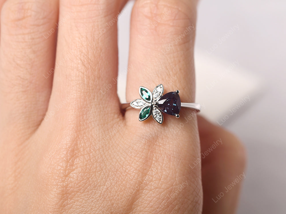Trillion Cut Alexandrite Flower Ring - LUO Jewelry