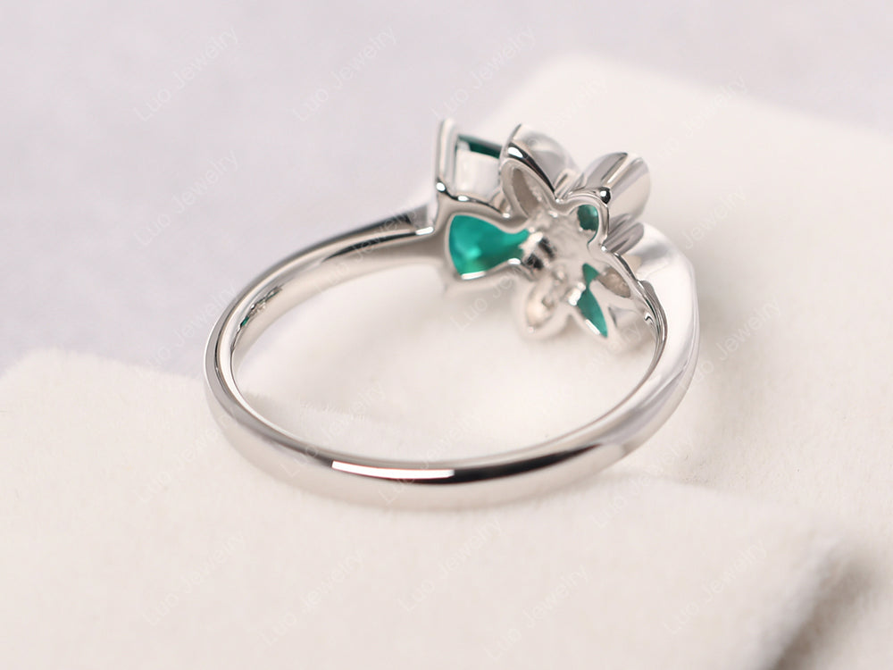 Trillion Cut Emerald Flower Ring - LUO Jewelry