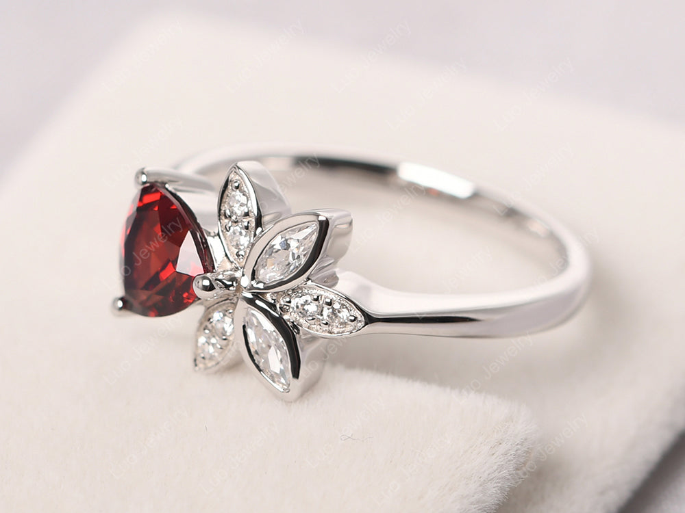 Trillion Cut Garnet Flower Ring - LUO Jewelry