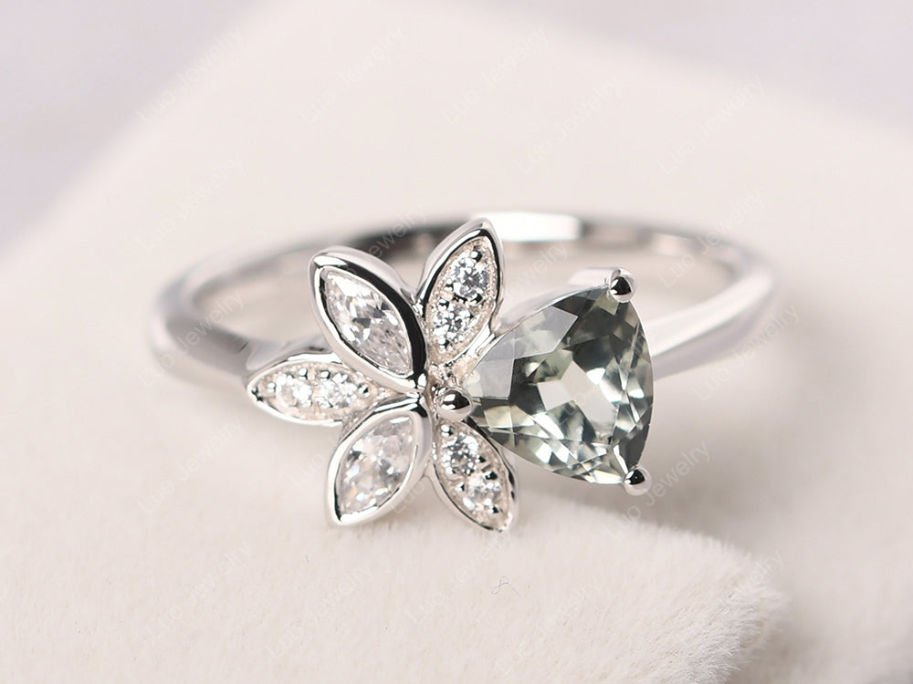 Trillion Cut Green Amethyst Flower Ring - LUO Jewelry