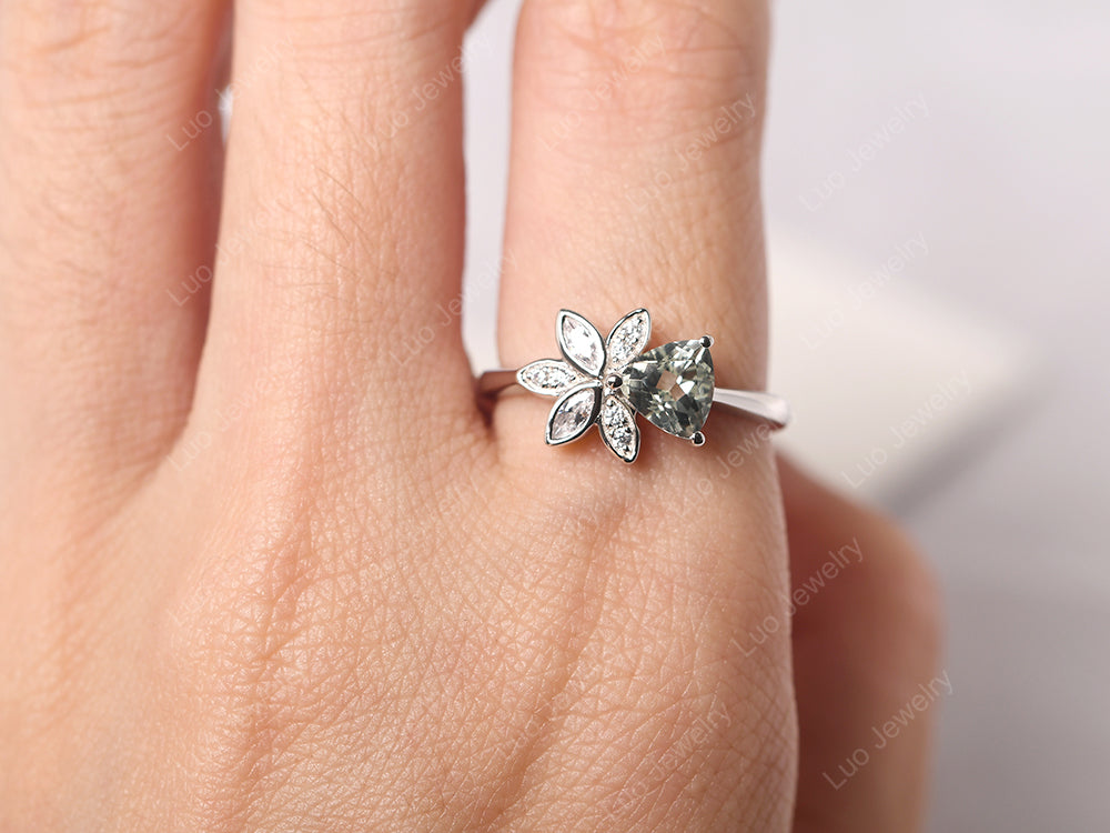 Trillion Cut Green Amethyst Flower Ring - LUO Jewelry