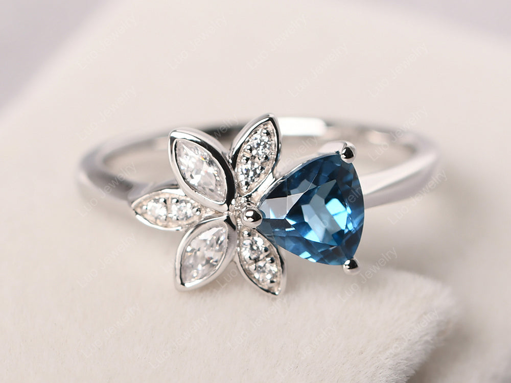 Trillion Cut London Blue Topaz Flower Ring - LUO Jewelry