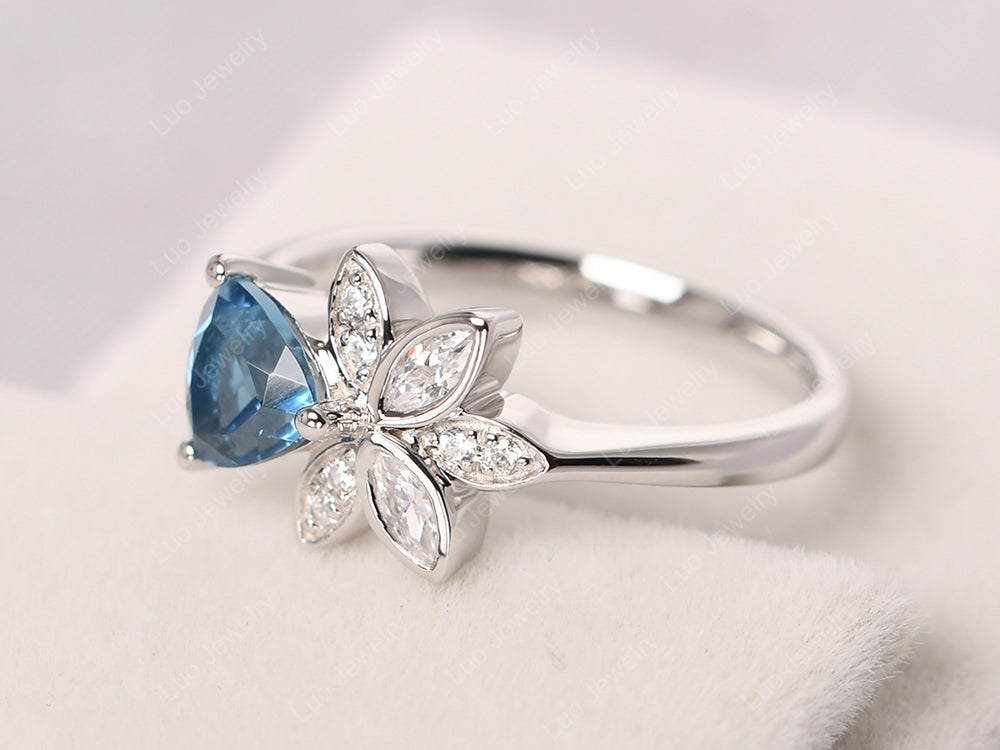 Trillion Cut London Blue Topaz Flower Ring - LUO Jewelry