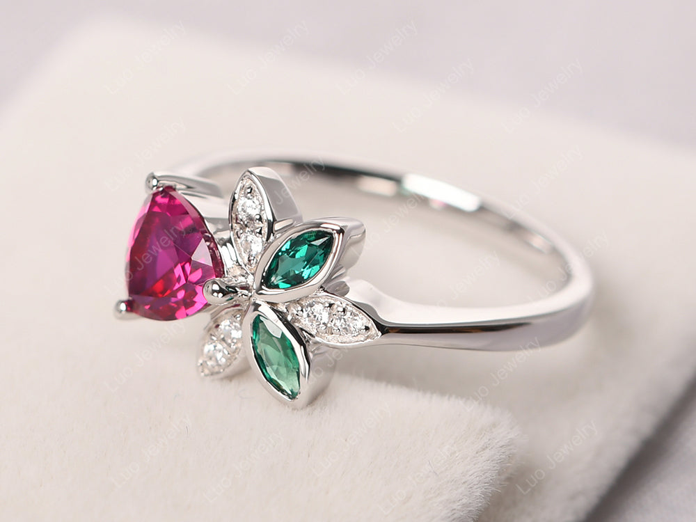 Trillion Cut Ruby Flower Ring - LUO Jewelry