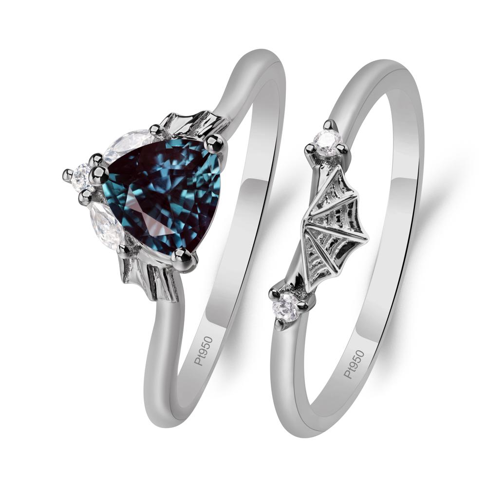 Bat and Spider Web Lab Alexandrite Ring Set - LUO Jewelry #metal_platinum