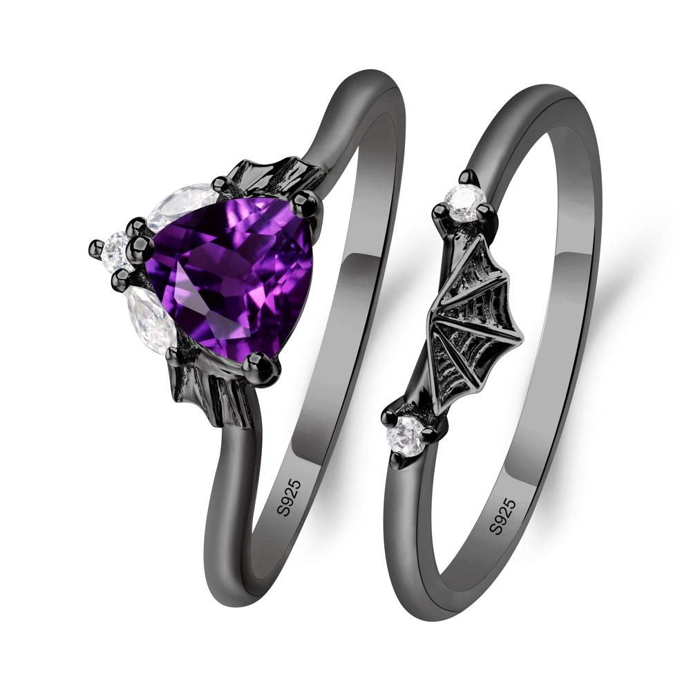 Bat and Spider Web Amethyst Ring Set - LUO Jewelry #metal_black finish sterling silver