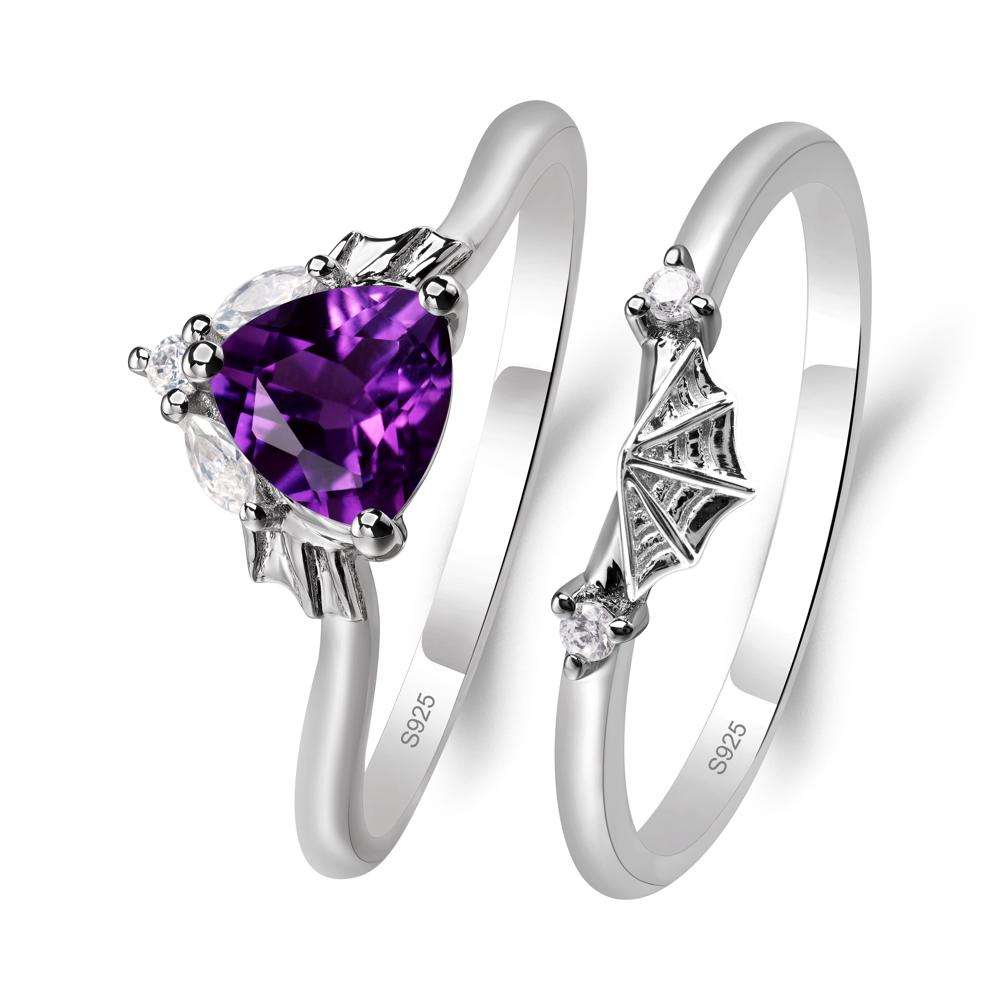 Bat and Spider Web Amethyst Ring Set - LUO Jewelry #metal_sterling silver