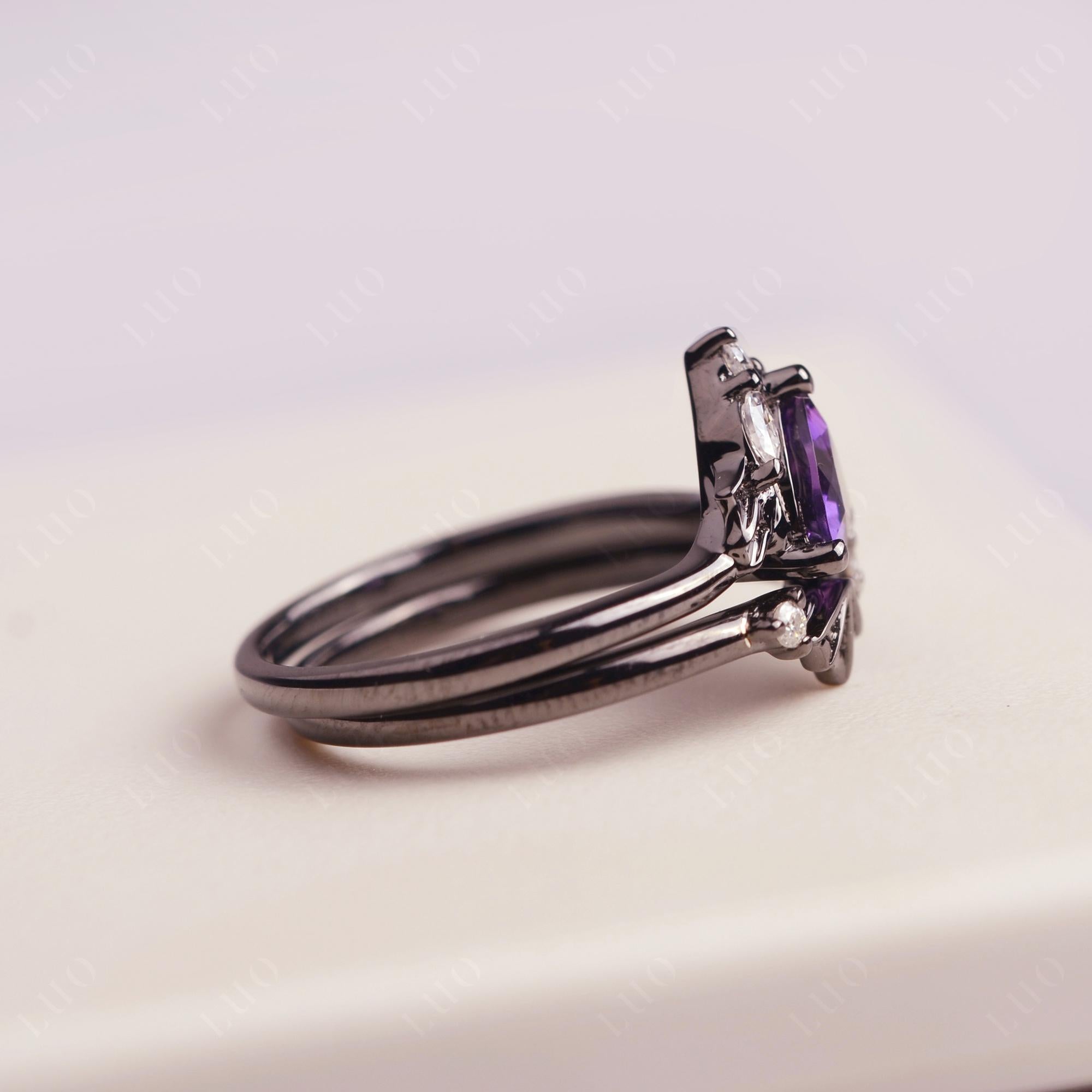 Bat and Spider Web Amethyst Ring Set - LUO Jewelry