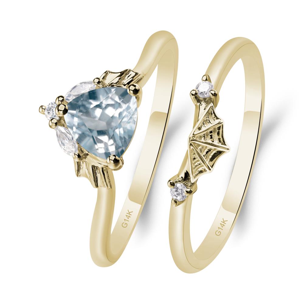 Bat and Spider Web Aquamarine Ring Set - LUO Jewelry #metal_14k yellow gold