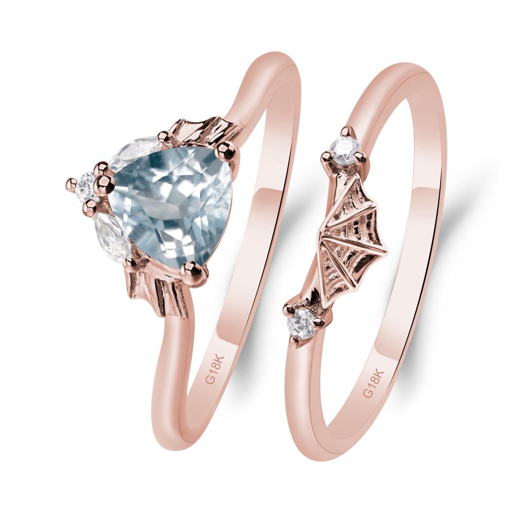 Bat and Spider Web Aquamarine Ring Set - LUO Jewelry #metal_18k rose gold
