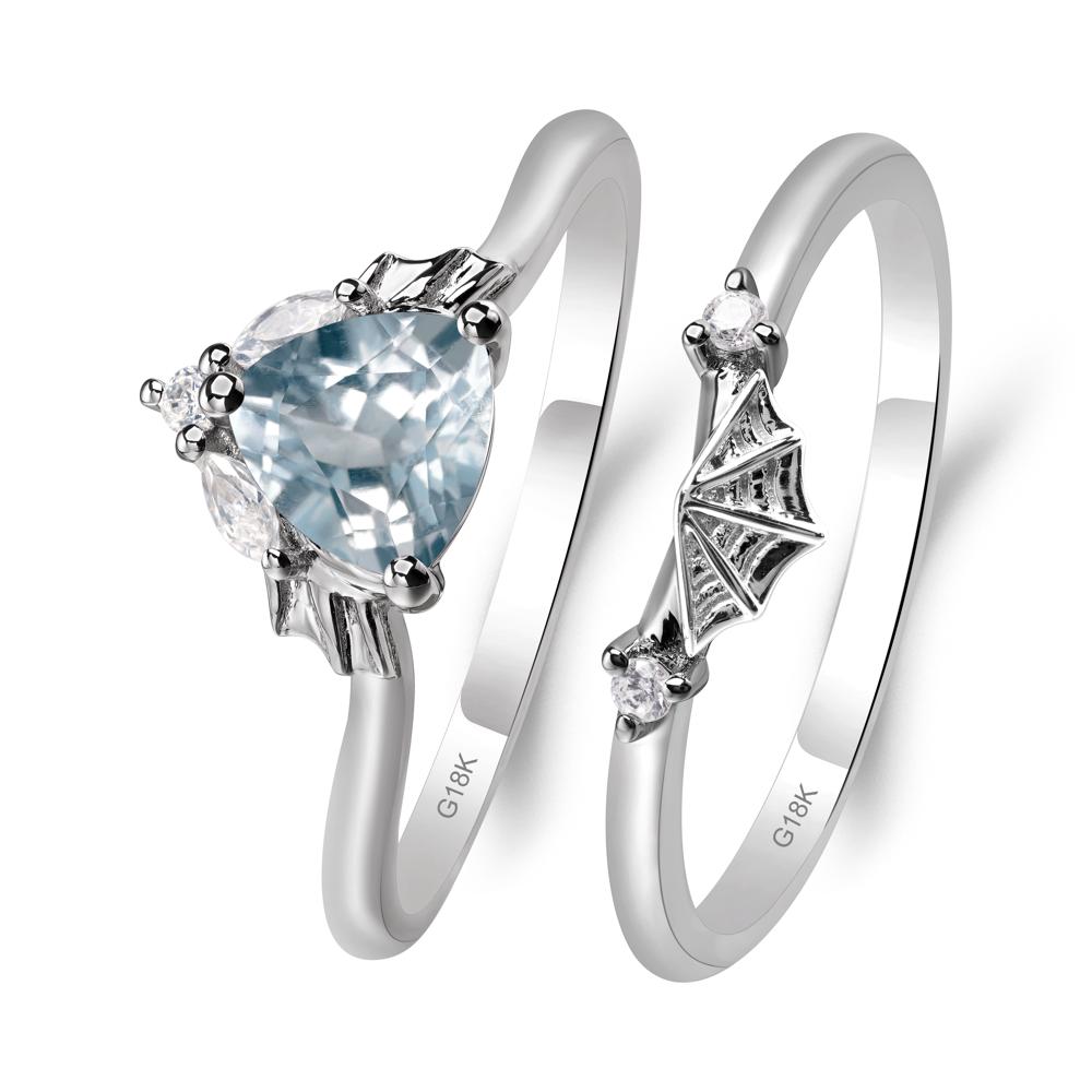 Bat and Spider Web Aquamarine Ring Set - LUO Jewelry #metal_18k white gold
