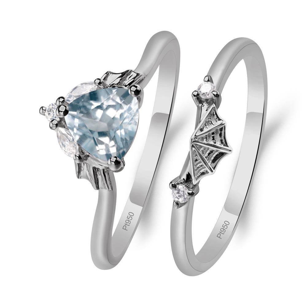 Bat and Spider Web Aquamarine Ring Set - LUO Jewelry #metal_platinum