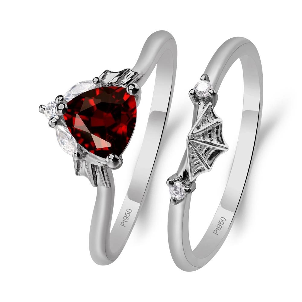 Bat and Spider Web Garnet Ring Set - LUO Jewelry #metal_platinum