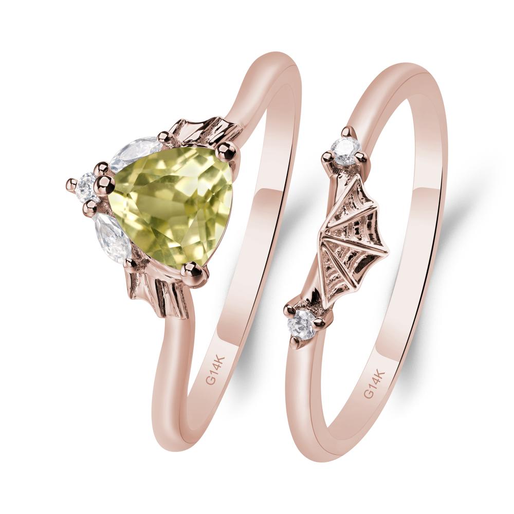 Bat and Spider Web Lemon Quartz Ring Set - LUO Jewelry #metal_14k rose gold
