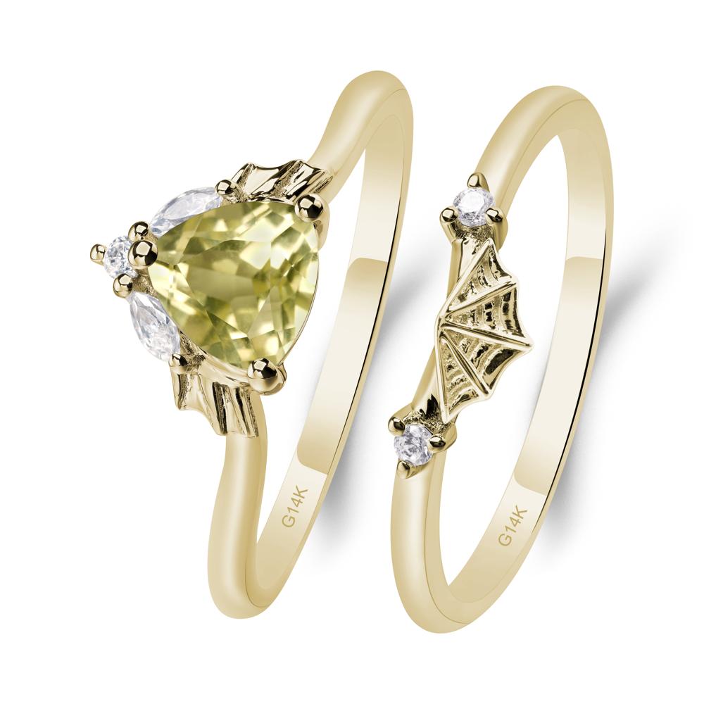 Bat and Spider Web Lemon Quartz Ring Set - LUO Jewelry #metal_14k yellow gold