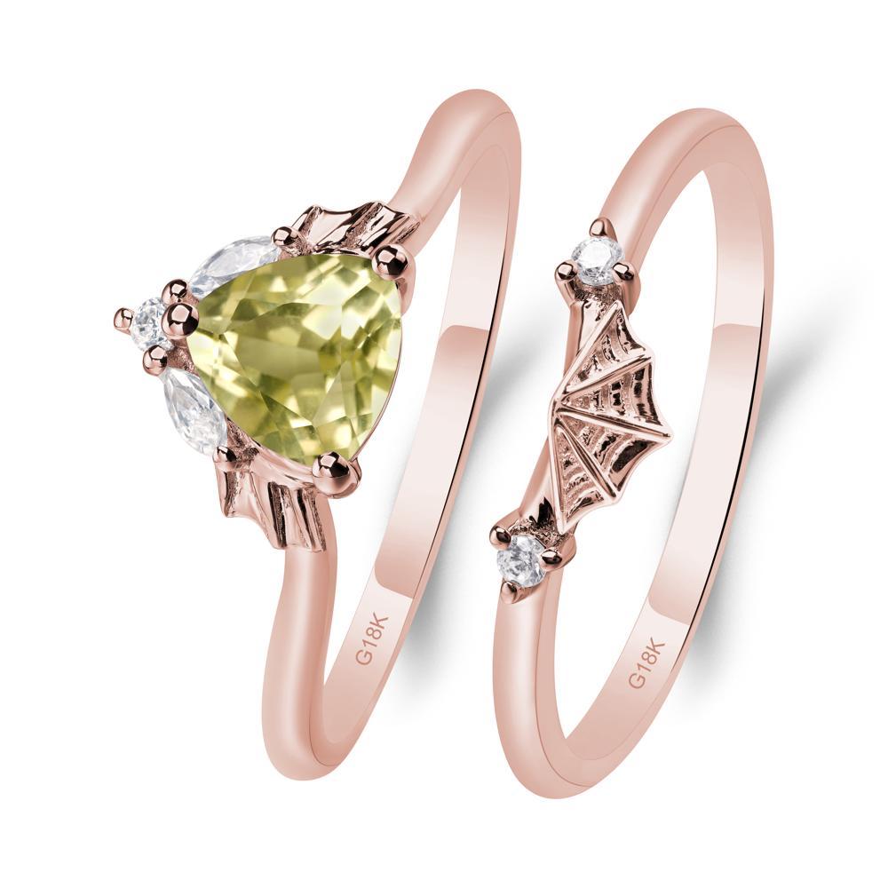 Bat and Spider Web Lemon Quartz Ring Set - LUO Jewelry #metal_18k rose gold