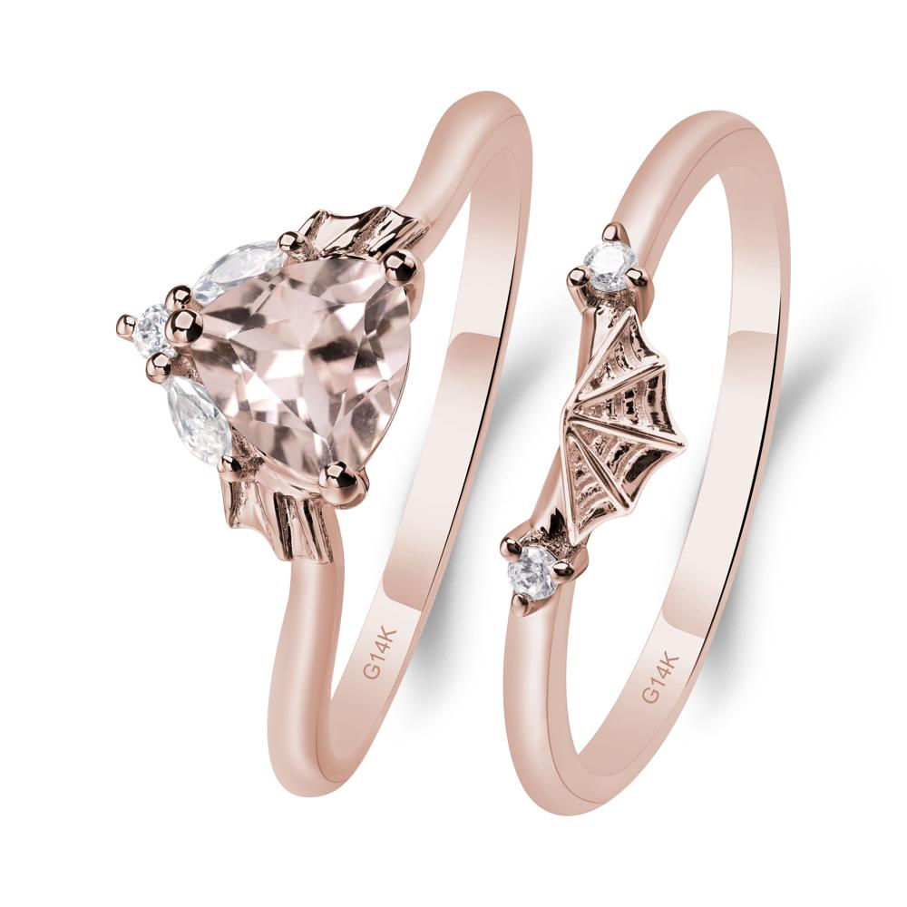 Bat and Spider Web Morganite Ring Set - LUO Jewelry #metal_14k rose gold