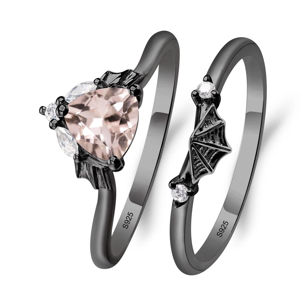 Bat and Spider Web Morganite Ring Set - LUO Jewelry #metal_black finish sterling silver