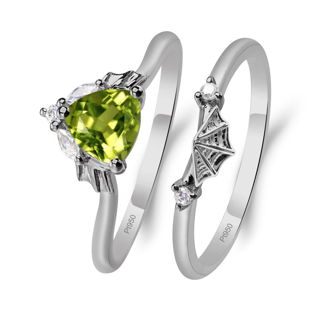 Bat and Spider Web Peridot Ring Set - LUO Jewelry #metal_platinum
