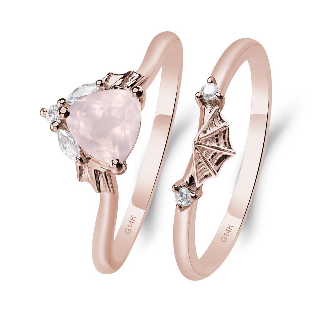 Bat and Spider Web Rose Quartz Ring Set - LUO Jewelry #metal_14k rose gold