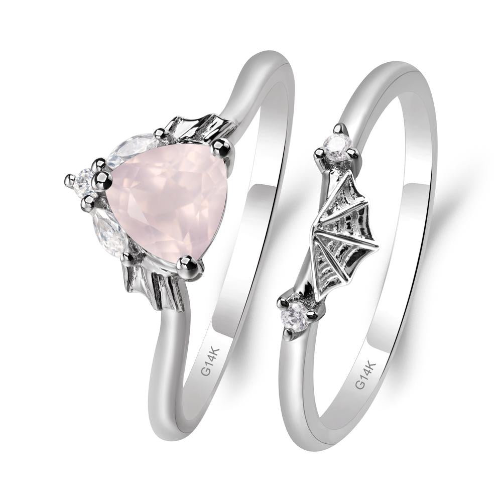 Bat and Spider Web Rose Quartz Ring Set - LUO Jewelry #metal_14k white gold