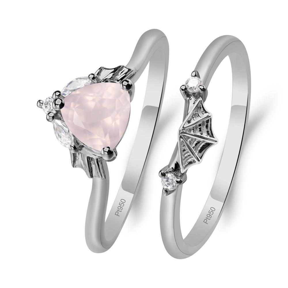 Bat and Spider Web Rose Quartz Ring Set - LUO Jewelry #metal_platinum