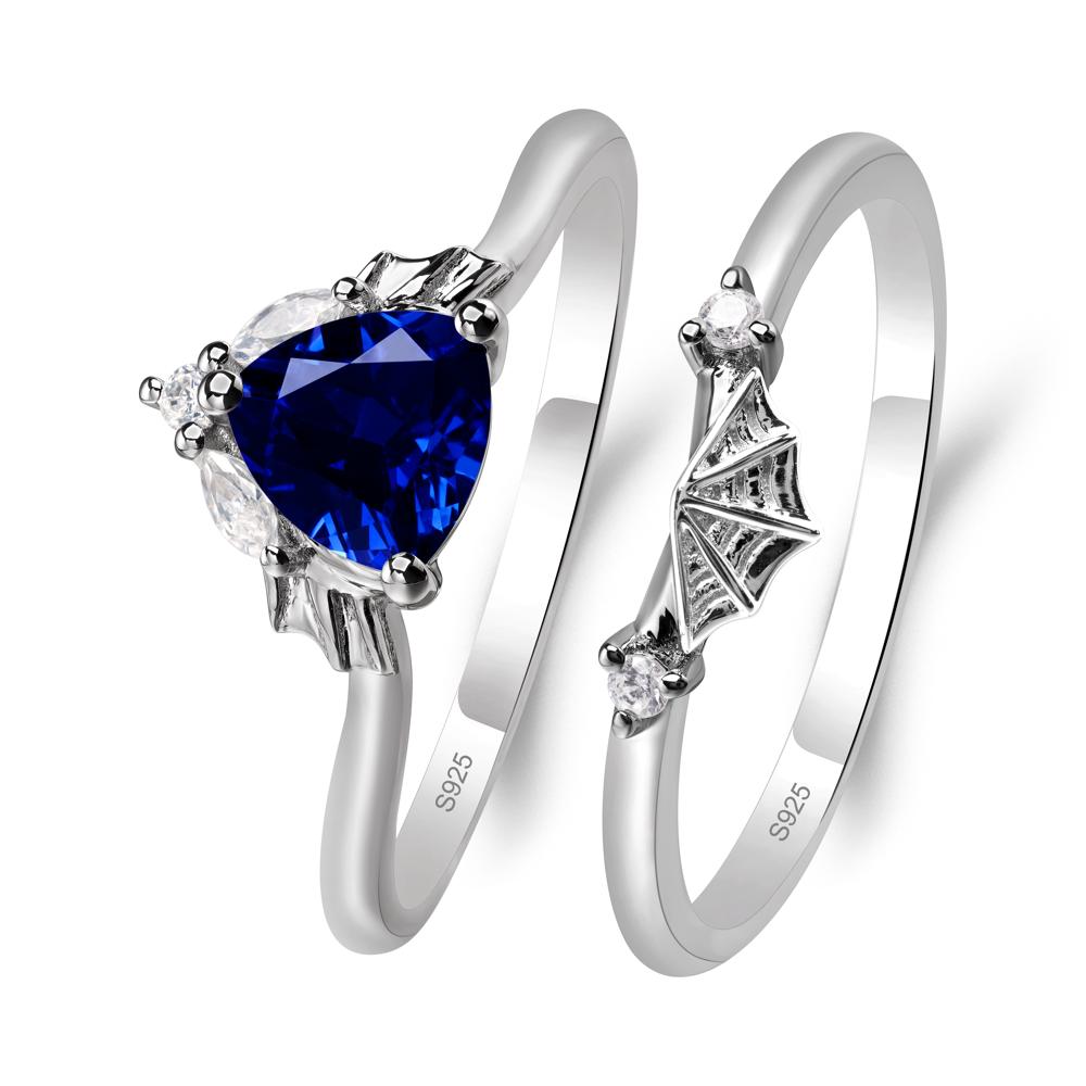 Bat and Spider Web Lab Sapphire Ring Set - LUO Jewelry #metal_sterling silver