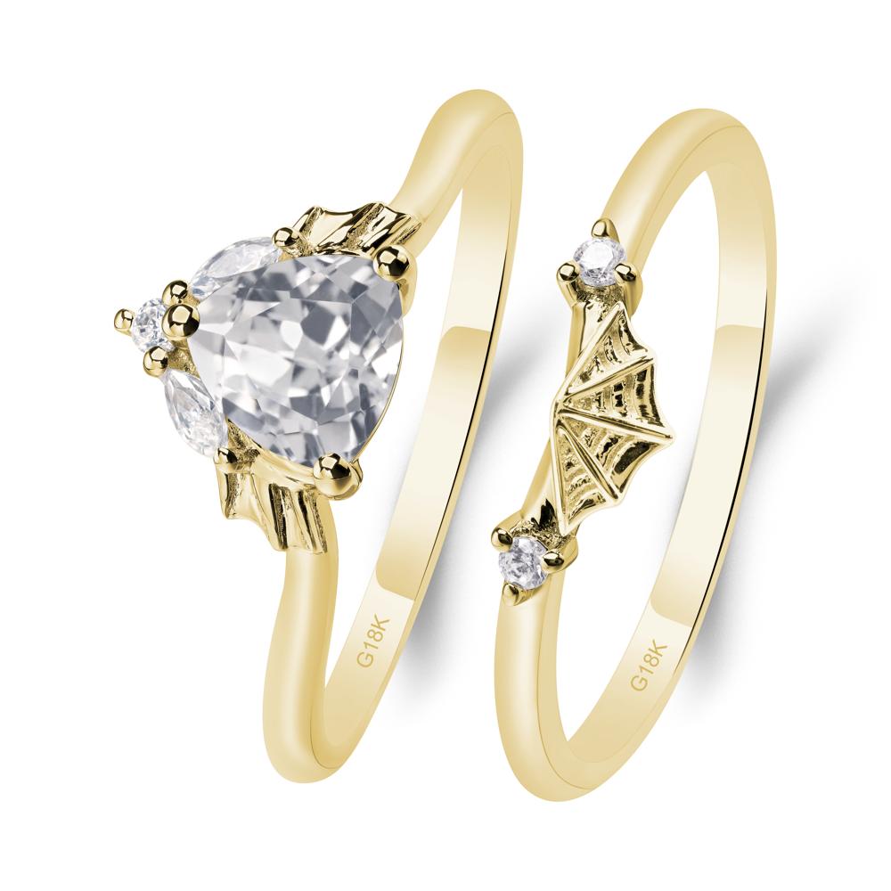 Bat and Spider Web White Topaz Ring Set - LUO Jewelry #metal_18k yellow gold