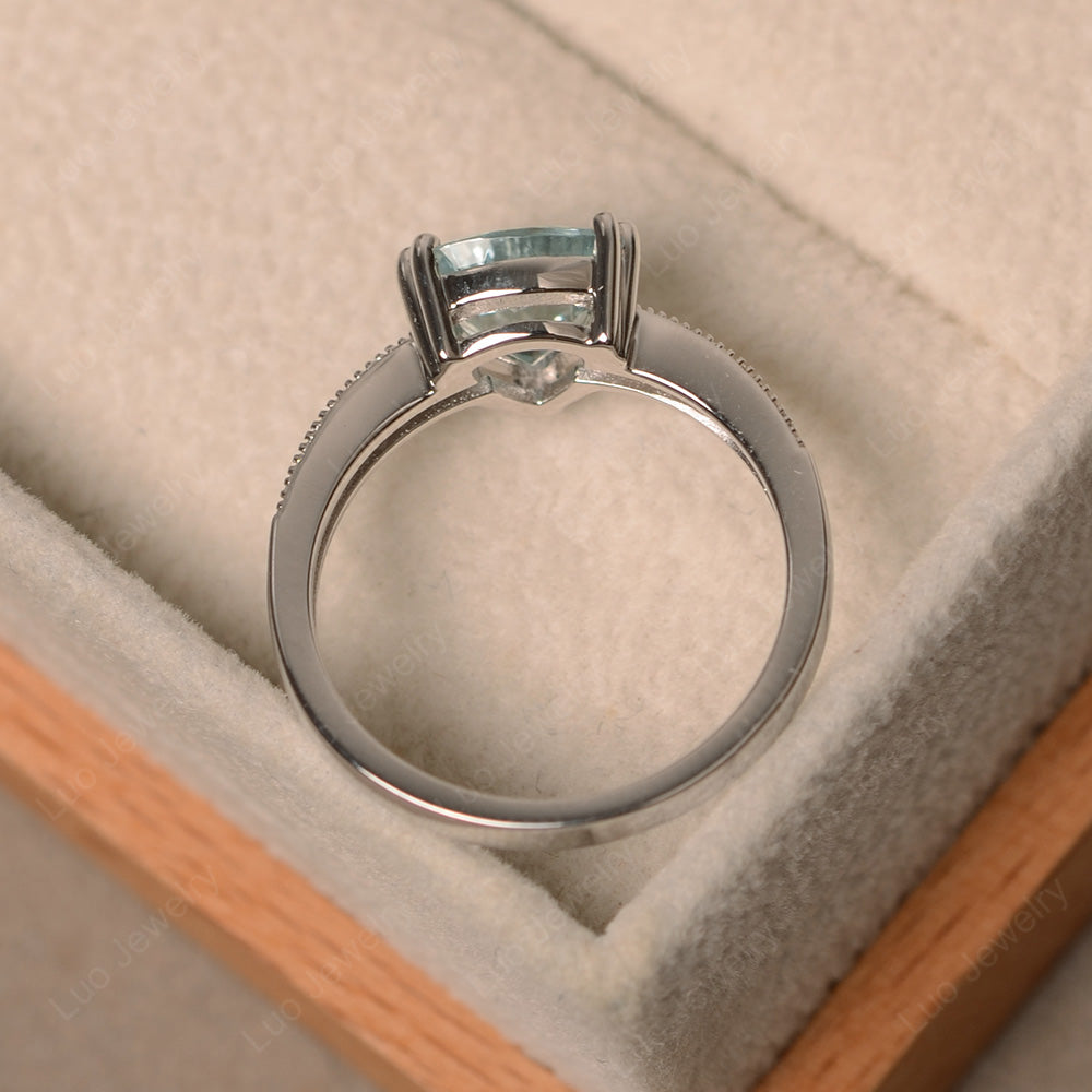 Trillion Cut Aquamarine Double Prong Ring - LUO Jewelry