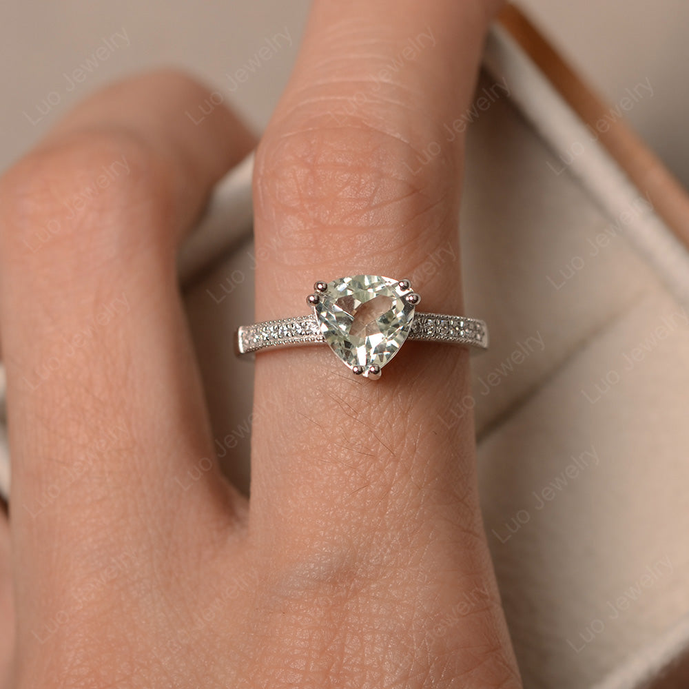 Trillion Cut Green Amethyst Double Prong Ring - LUO Jewelry