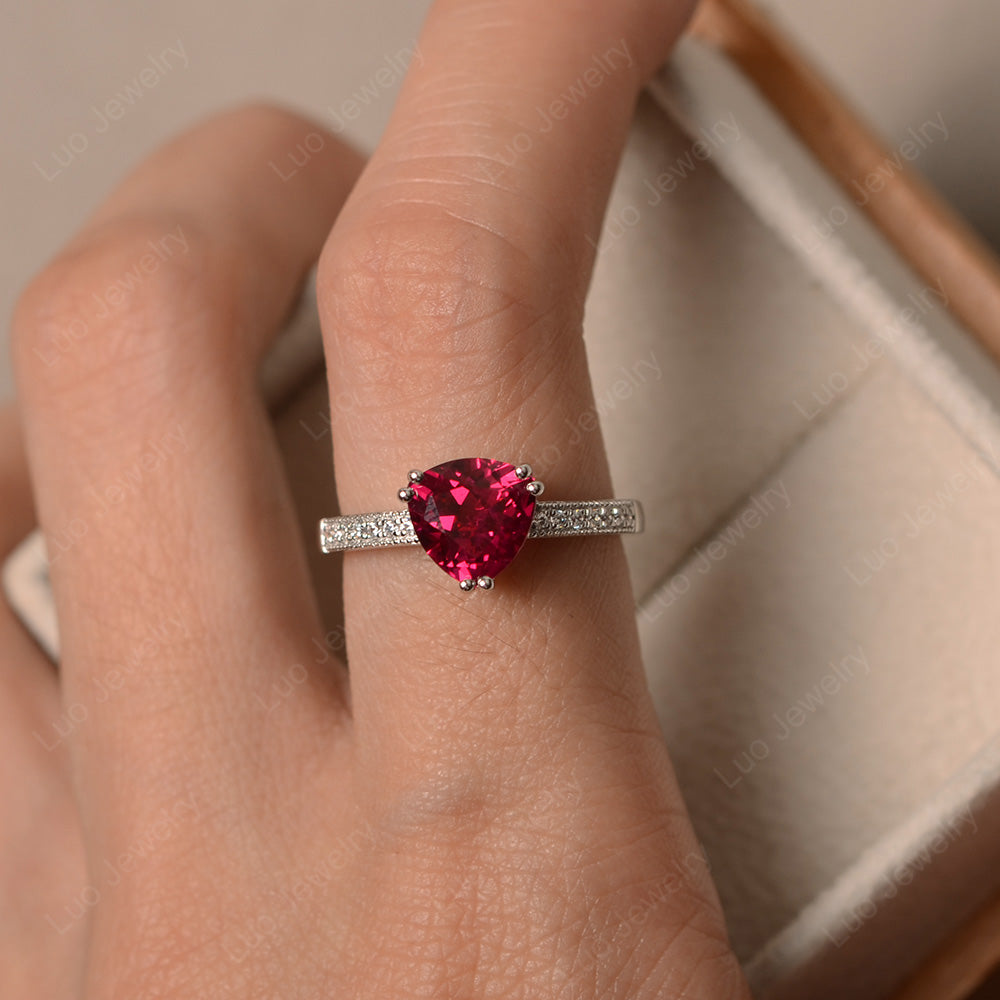 Trillion Cut Ruby Double Prong Ring - LUO Jewelry
