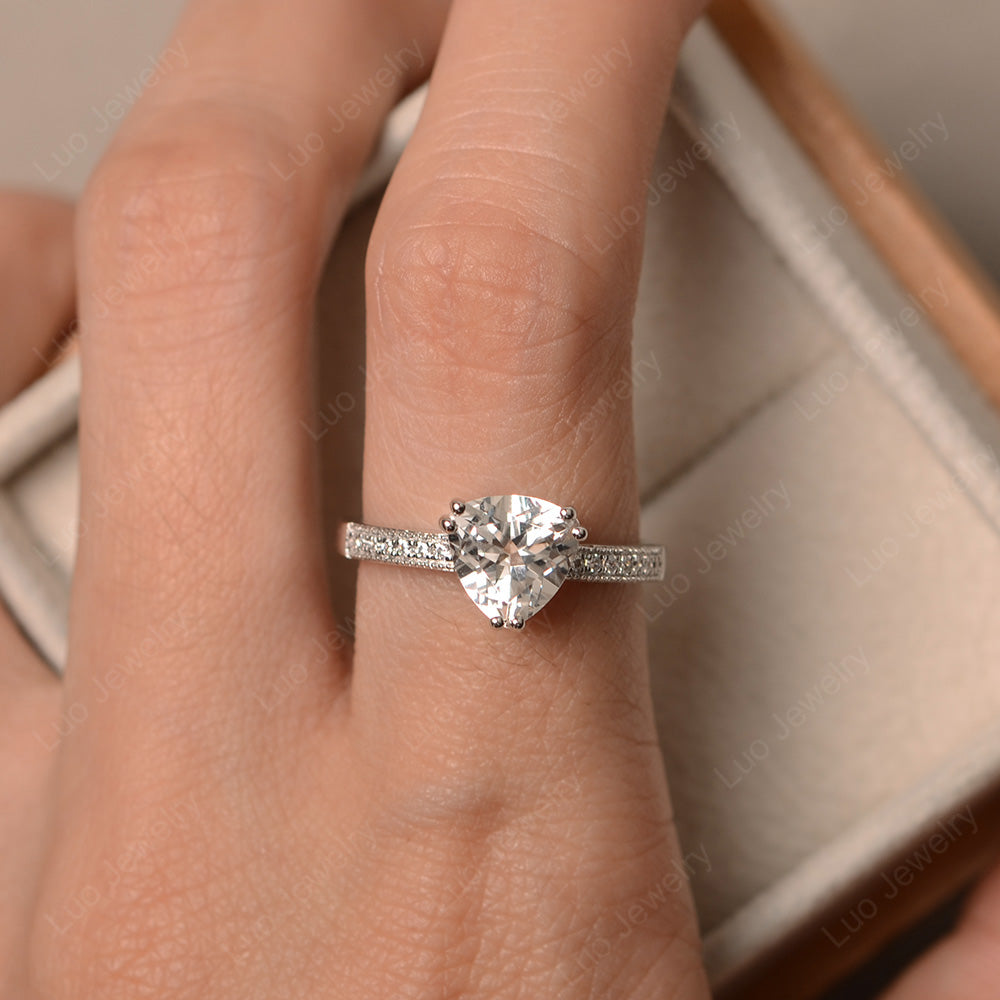 Trillion Cut White Topaz Double Prong Ring - LUO Jewelry
