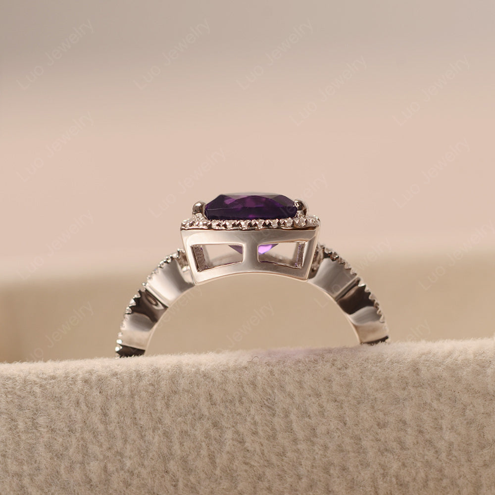 Trillion Cut Amethyst Cocktail Halo Ring - LUO Jewelry
