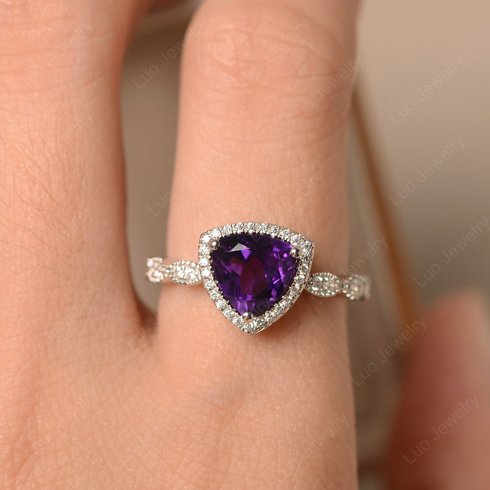 Trillion Cut Amethyst Cocktail Halo Ring - LUO Jewelry