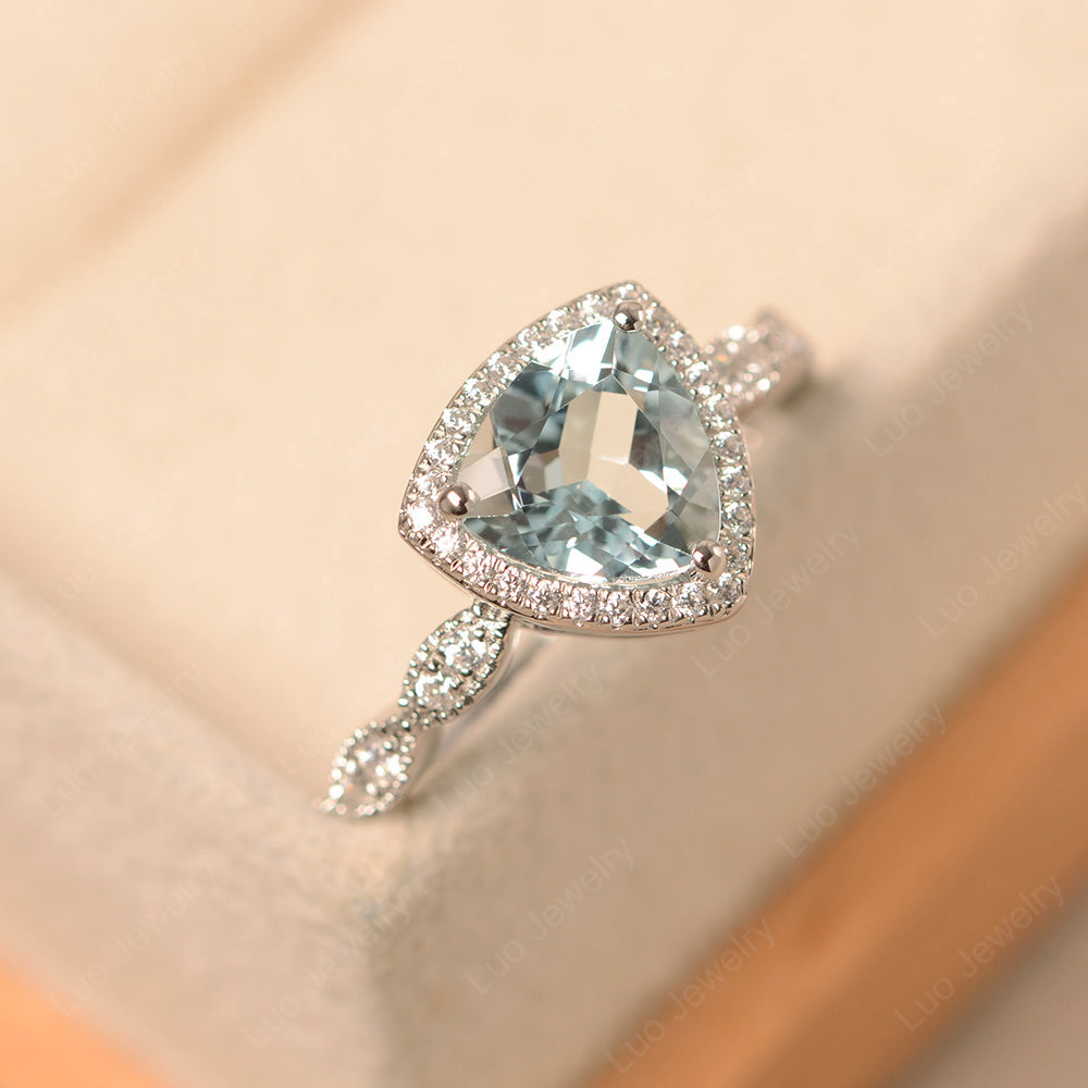 Trillion Cut Aquamarine Cocktail Halo Ring - LUO Jewelry