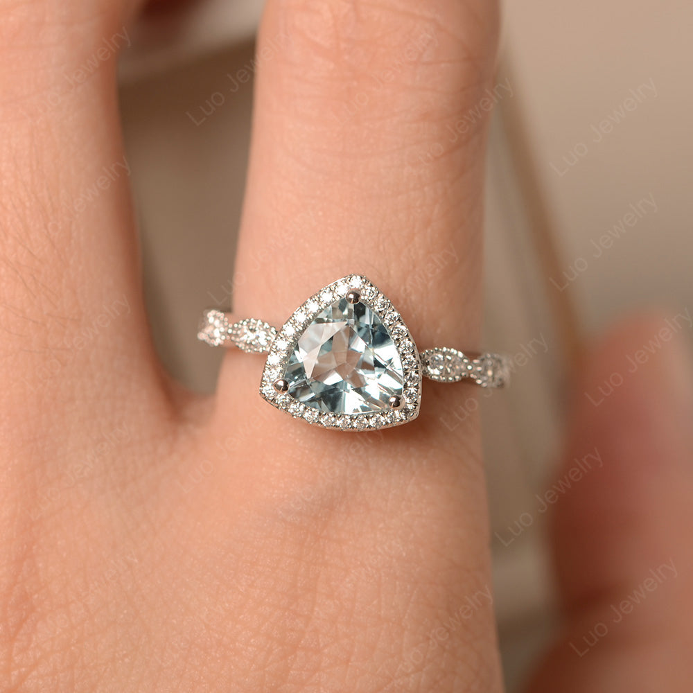 Trillion Cut Aquamarine Cocktail Halo Ring - LUO Jewelry