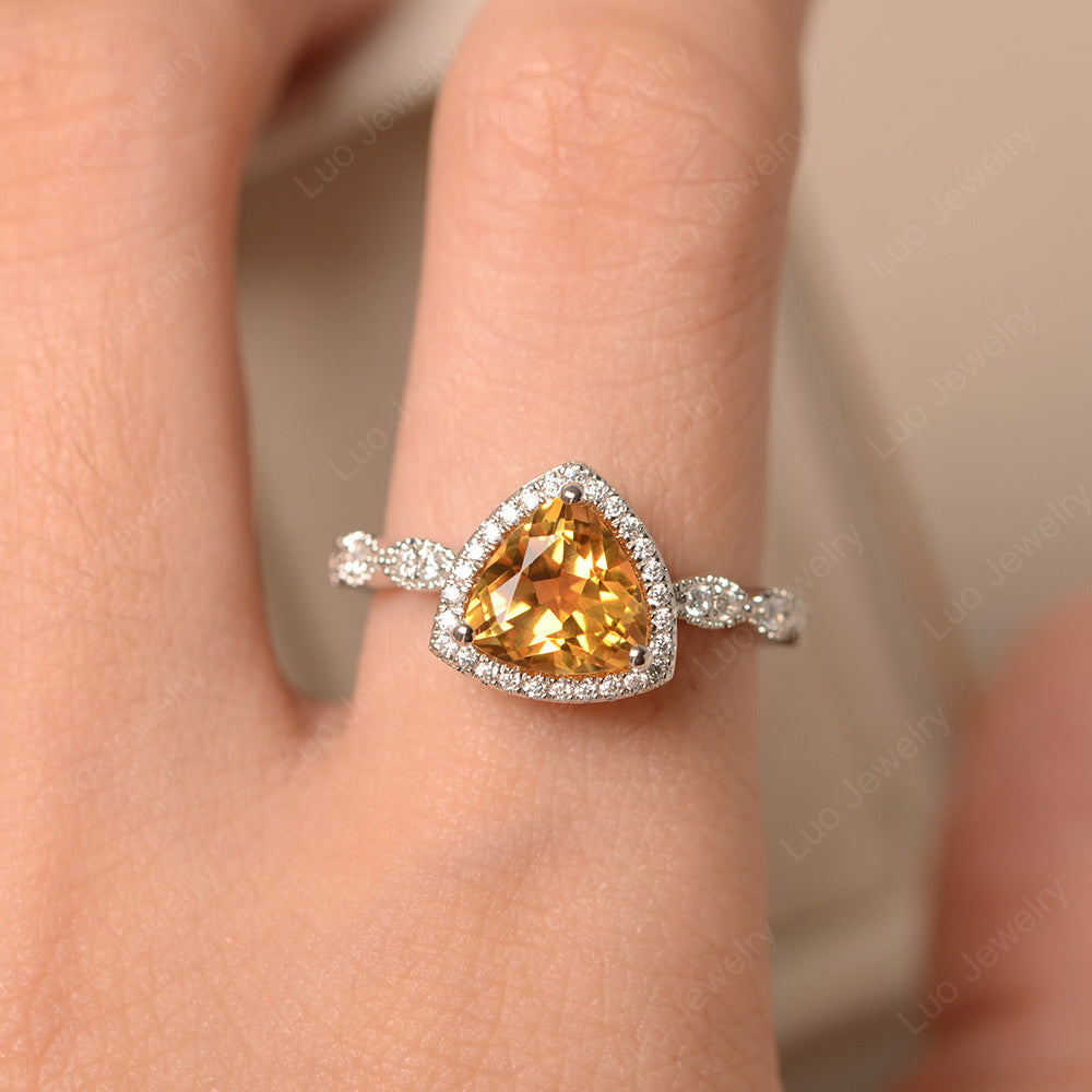 Trillion Cut Citrine Cocktail Halo Ring - LUO Jewelry