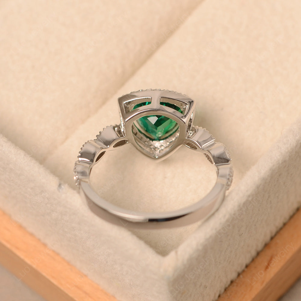 Trillion Cut Lab Emerald Cocktail Halo Ring - LUO Jewelry