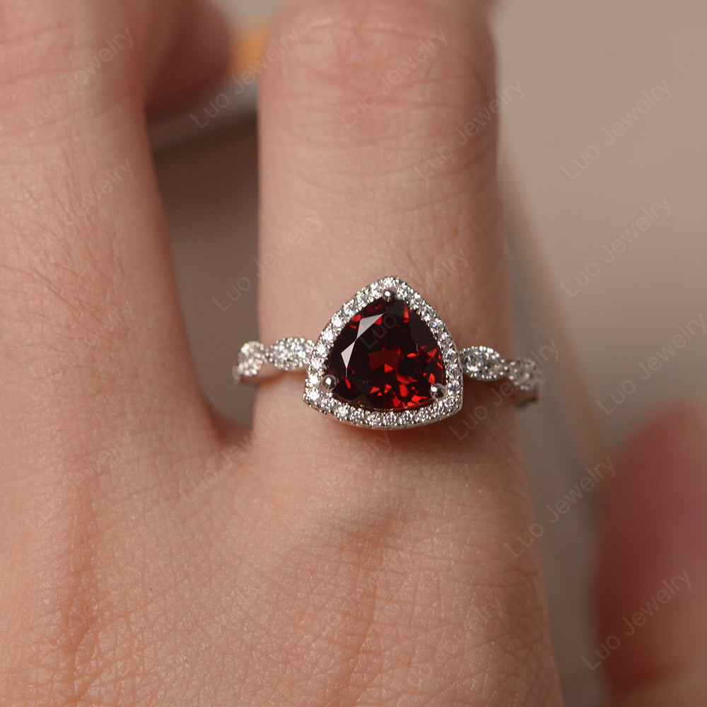 Trillion Cut Garnet Cocktail Halo Ring - LUO Jewelry